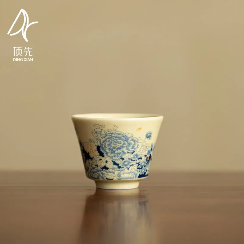 "Blue Rhyme Floral" Ceramic Tea Cup – Personal Tasting Cup / Gongfu Tea Bowl